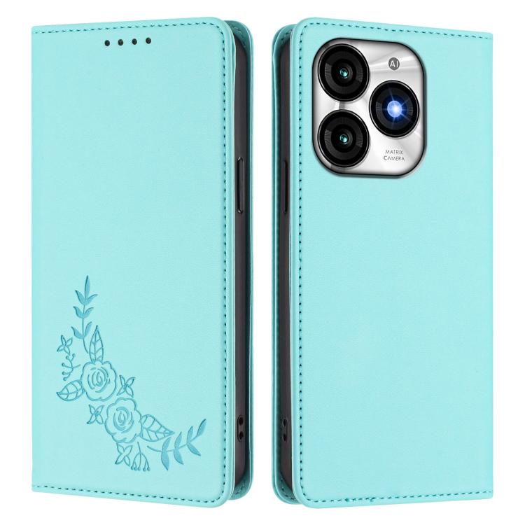 For Itel A70 Peony Embossed Magnetic RFID Vegan Leather Phone Case