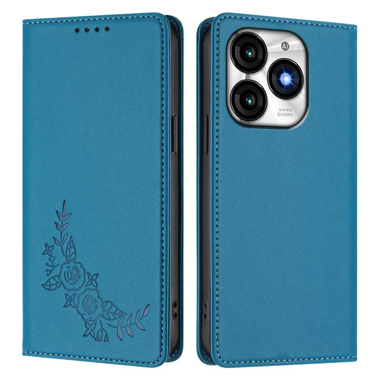 For Itel A70 Peony Embossed Magnetic RFID Vegan Leather Phone Case