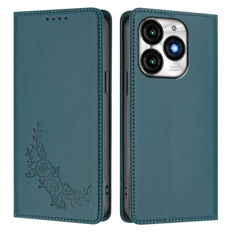 For Itel A70 Peony Embossed Magnetic RFID Vegan Leather Phone Case