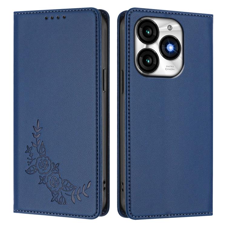 For Itel A70 Peony Embossed Magnetic RFID Vegan Leather Phone Case