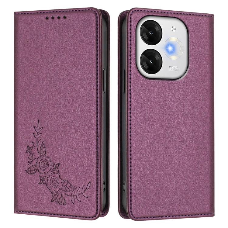 For Itel A80 4G Peony Embossed Magnetic RFID Vegan Leather Phone Case