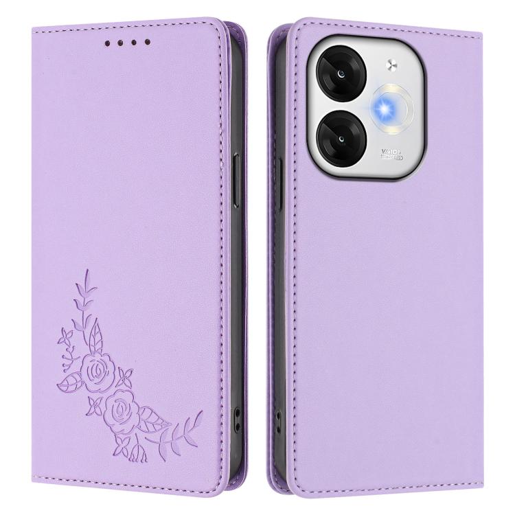 For Itel A80 4G Peony Embossed Magnetic RFID Vegan Leather Phone Case