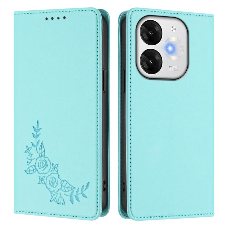 For Itel A80 4G Peony Embossed Magnetic RFID Vegan Leather Phone Case