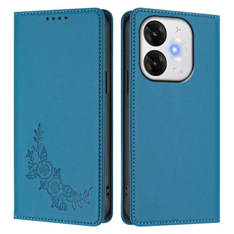 For Itel A80 4G Peony Embossed Magnetic RFID Vegan Leather Phone Case