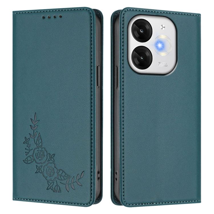 For Itel A80 4G Peony Embossed Magnetic RFID Vegan Leather Phone Case