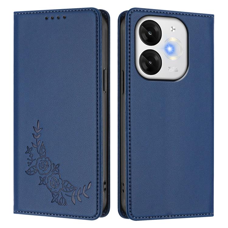 For Itel A80 4G Peony Embossed Magnetic RFID Vegan Leather Phone Case