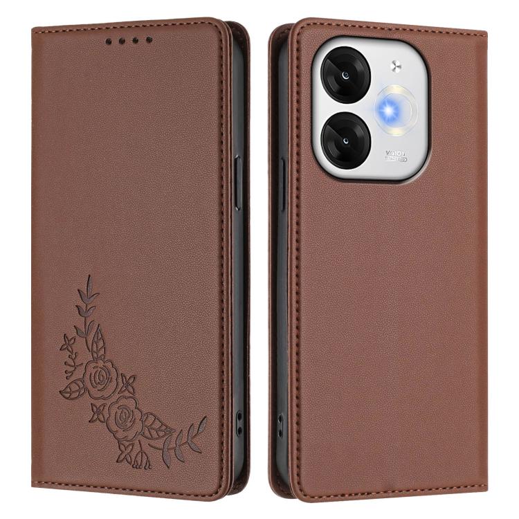 For Itel A80 4G Peony Embossed Magnetic RFID Vegan Leather Phone Case