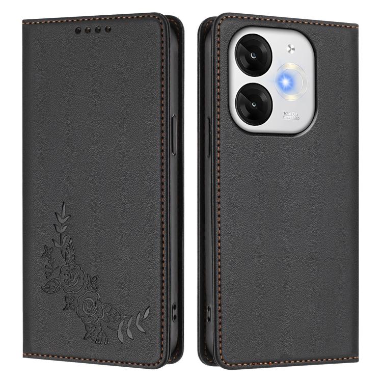 For Itel A80 4G Peony Embossed Magnetic RFID Vegan Leather Phone Case