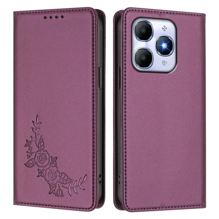 For Itel A90 4G Peony Embossed Magnetic RFID Vegan Leather Phone Case