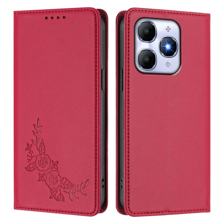For Itel A90 4G Peony Embossed Magnetic RFID Vegan Leather Phone Case