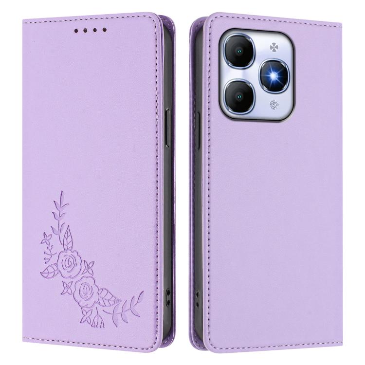 For Itel A90 4G Peony Embossed Magnetic RFID Vegan Leather Phone Case