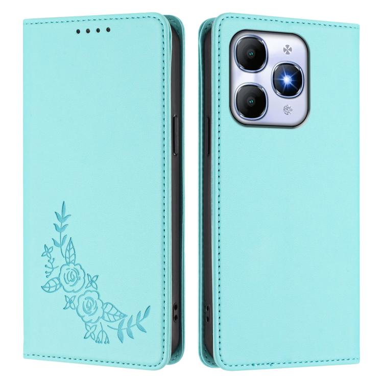 For Itel A90 4G Peony Embossed Magnetic RFID Vegan Leather Phone Case