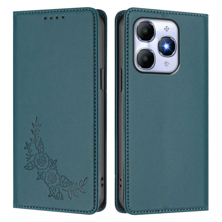 For Itel A90 4G Peony Embossed Magnetic RFID Vegan Leather Phone Case