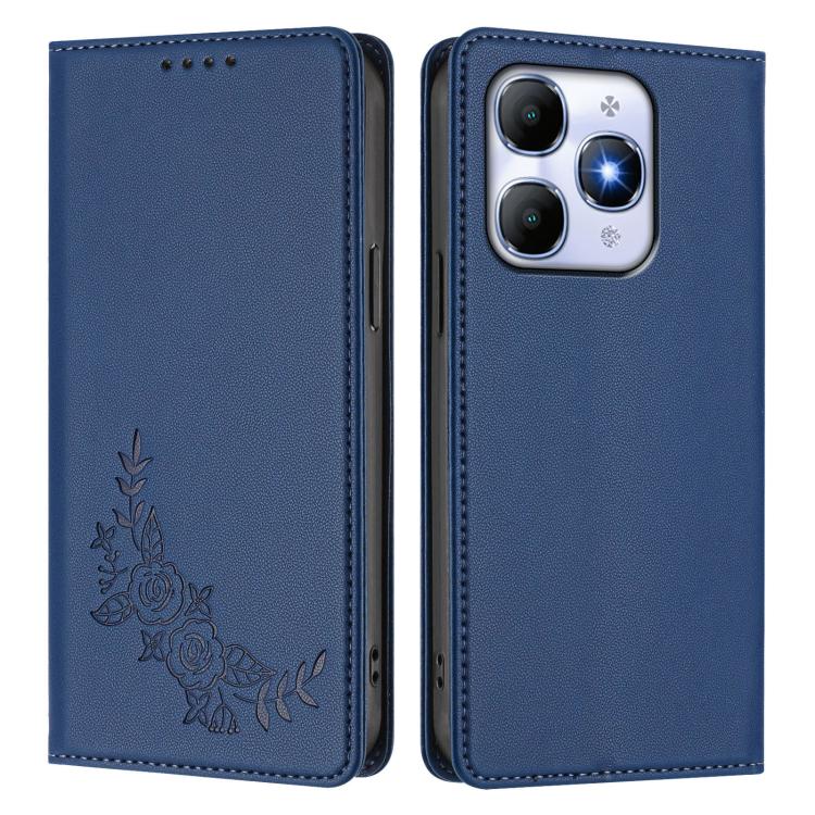 For Itel A90 4G Peony Embossed Magnetic RFID Vegan Leather Phone Case