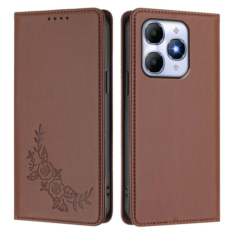 For Itel A90 4G Peony Embossed Magnetic RFID Vegan Leather Phone Case