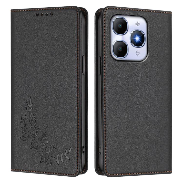 For Itel A90 4G Peony Embossed Magnetic RFID Vegan Leather Phone Case