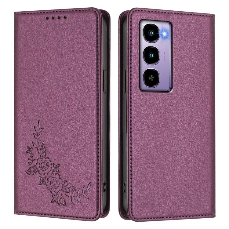 For Itel CITY 100 Peony Embossed Magnetic RFID Vegan Leather Phone Case