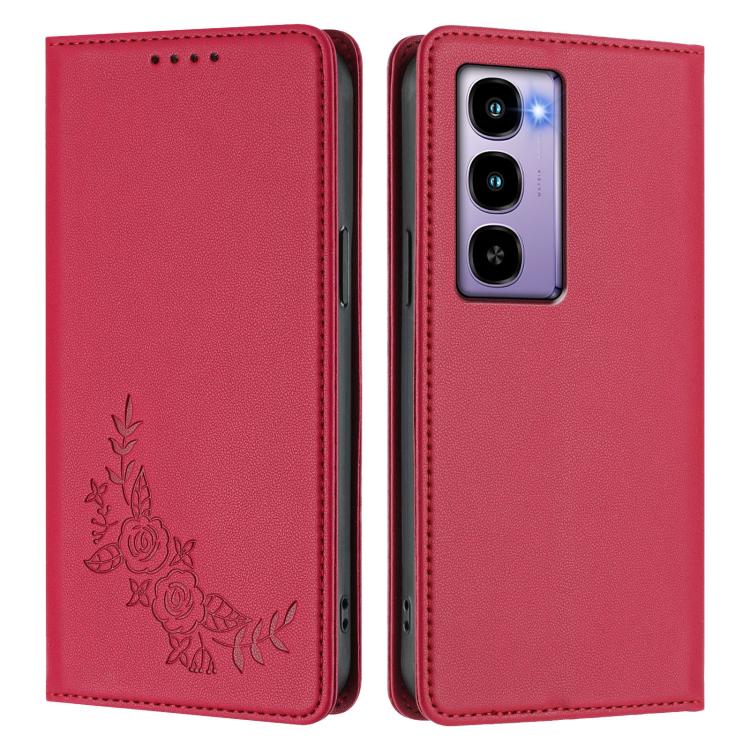 For Itel CITY 100 Peony Embossed Magnetic RFID Vegan Leather Phone Case