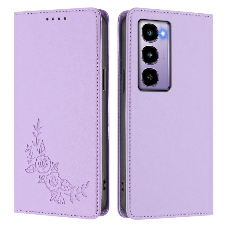 For Itel CITY 100 Peony Embossed Magnetic RFID Vegan Leather Phone Case