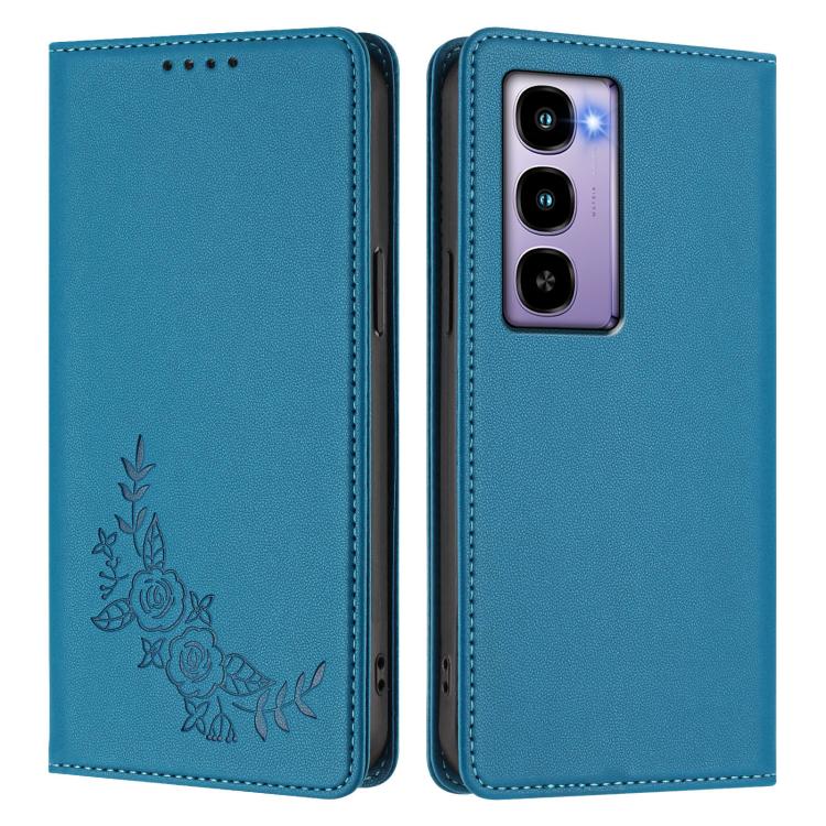 For Itel CITY 100 Peony Embossed Magnetic RFID Vegan Leather Phone Case
