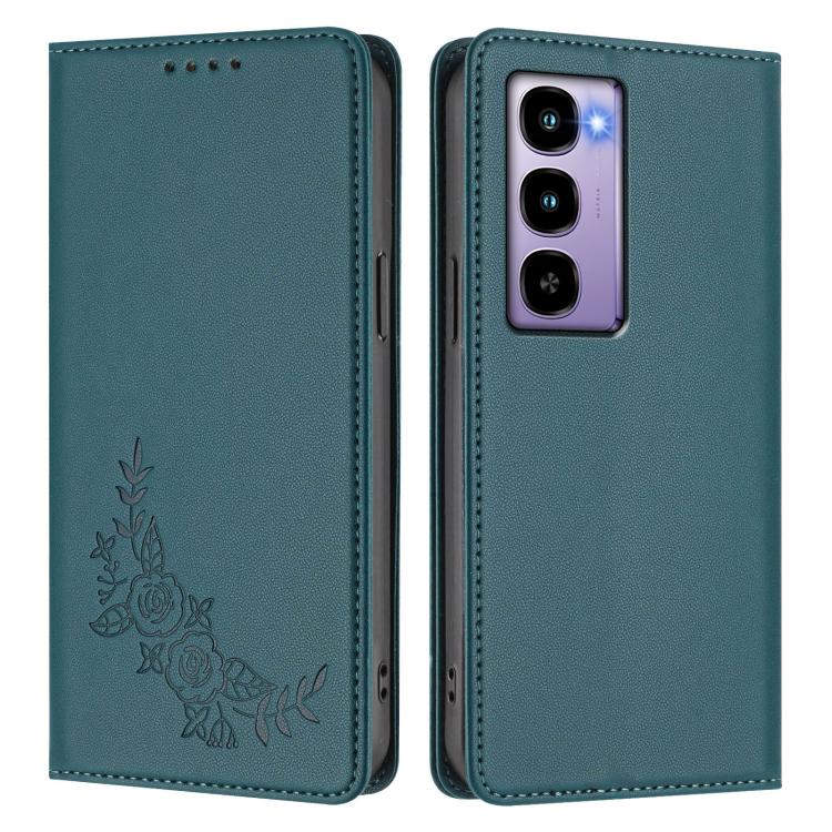 For Itel CITY 100 Peony Embossed Magnetic RFID Vegan Leather Phone Case