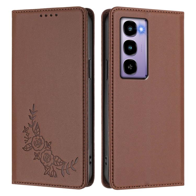 For Itel CITY 100 Peony Embossed Magnetic RFID Vegan Leather Phone Case