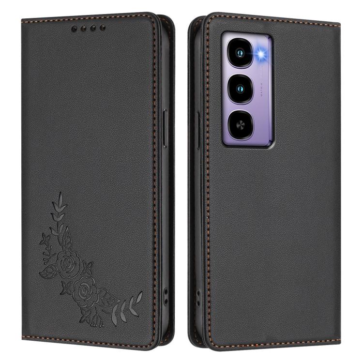 For Itel CITY 100 Peony Embossed Magnetic RFID Vegan Leather Phone Case