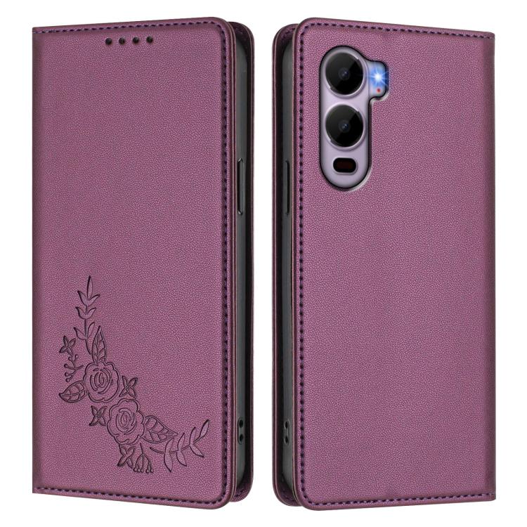 For Itel CITY 200 4G Peony Embossed Magnetic RFID Vegan Leather Phone Case