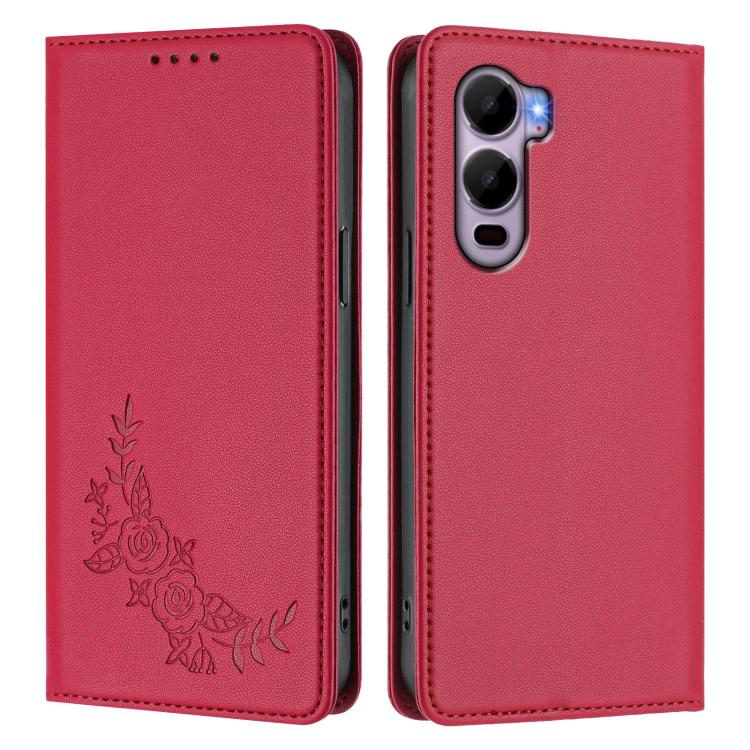 For Itel CITY 200 4G Peony Embossed Magnetic RFID Vegan Leather Phone Case