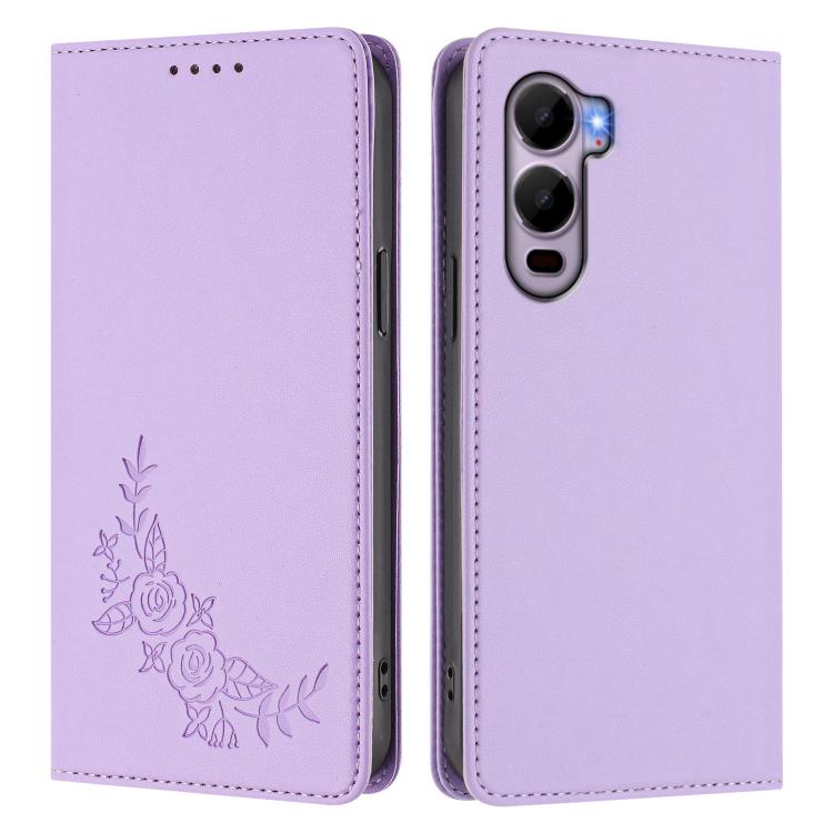 For Itel CITY 200 4G Peony Embossed Magnetic RFID Vegan Leather Phone Case