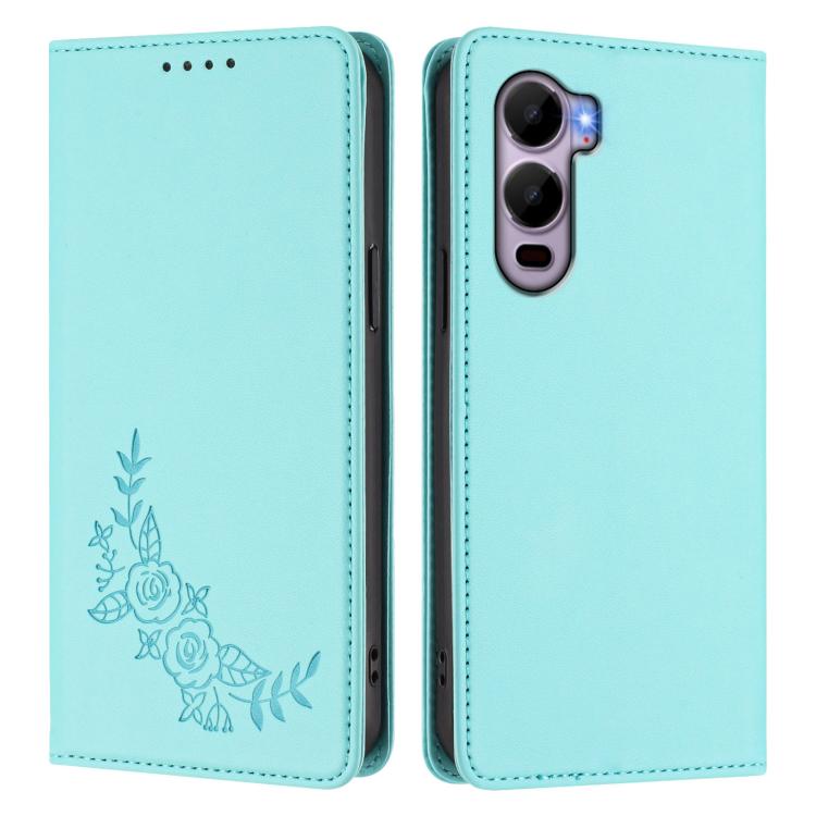 For Itel CITY 200 4G Peony Embossed Magnetic RFID Vegan Leather Phone Case