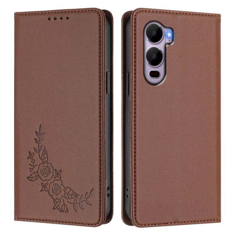 For Itel CITY 200 4G Peony Embossed Magnetic RFID Vegan Leather Phone Case