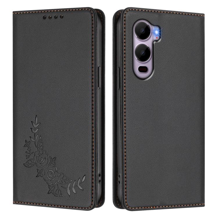 For Itel CITY 200 4G Peony Embossed Magnetic RFID Vegan Leather Phone Case