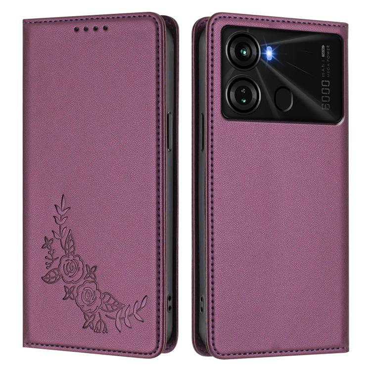 For Itel P40 Peony Embossed Magnetic RFID Vegan Leather Phone Case
