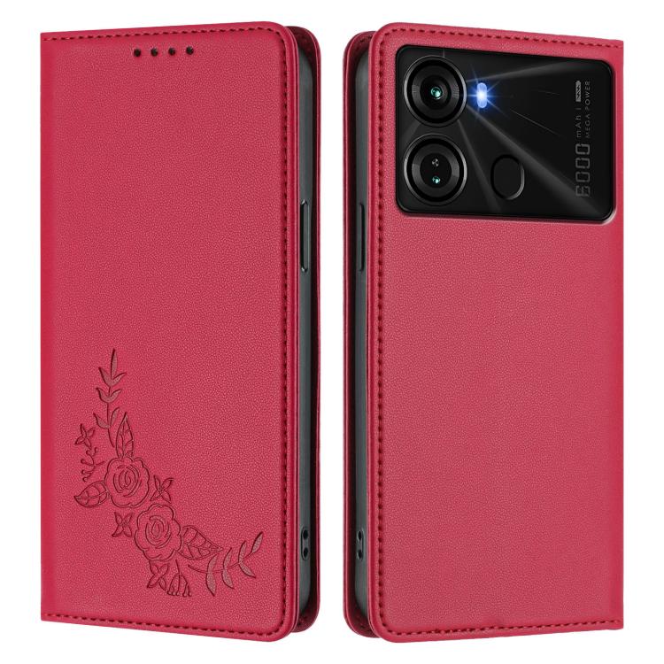 For Itel P40 Peony Embossed Magnetic RFID Vegan Leather Phone Case