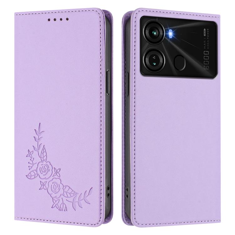 For Itel P40 Peony Embossed Magnetic RFID Vegan Leather Phone Case