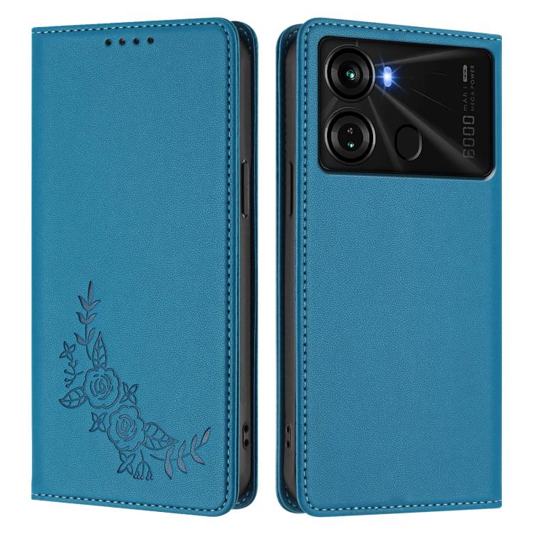 For Itel P40 Peony Embossed Magnetic RFID Vegan Leather Phone Case
