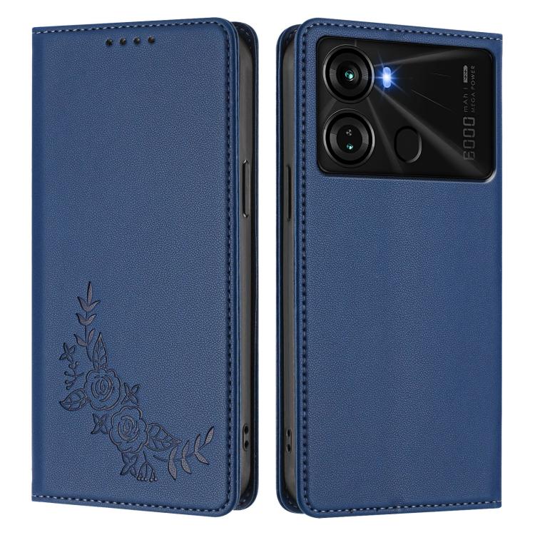 For Itel P40 Peony Embossed Magnetic RFID Vegan Leather Phone Case
