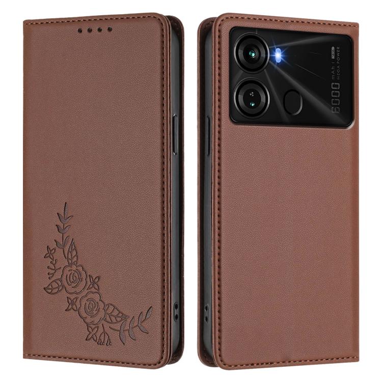 For Itel P40 Peony Embossed Magnetic RFID Vegan Leather Phone Case