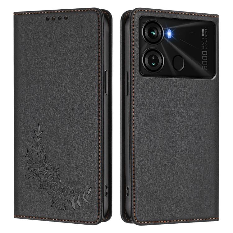 For Itel P40 Peony Embossed Magnetic RFID Vegan Leather Phone Case