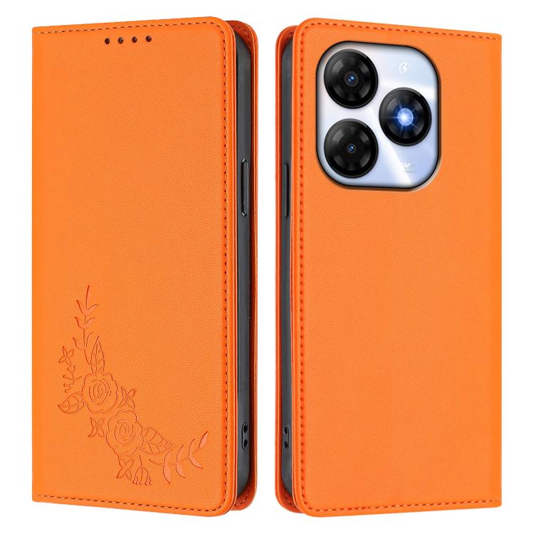 For Itel P55 4G / Infinix Smart 8 Peony Embossed Magnetic RFID Vegan Leather Phone Case