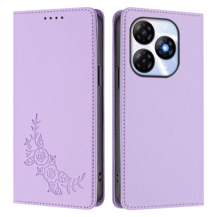 For Itel P55 4G / Infinix Smart 8 Peony Embossed Magnetic RFID Vegan Leather Phone Case