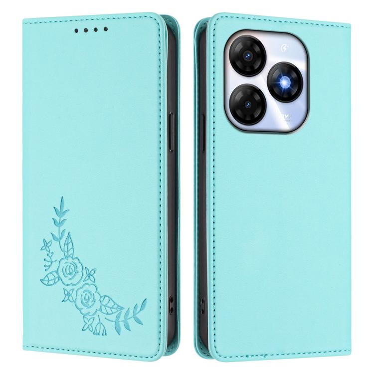 For Itel P55 4G / Infinix Smart 8 Peony Embossed Magnetic RFID Vegan Leather Phone Case