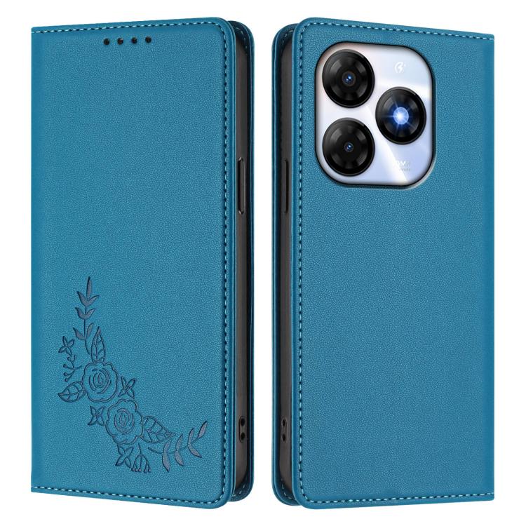 For Itel P55 4G / Infinix Smart 8 Peony Embossed Magnetic RFID Vegan Leather Phone Case