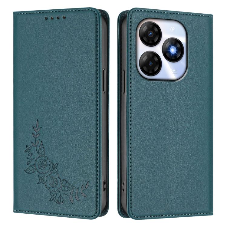 For Itel P55 4G / Infinix Smart 8 Peony Embossed Magnetic RFID Vegan Leather Phone Case