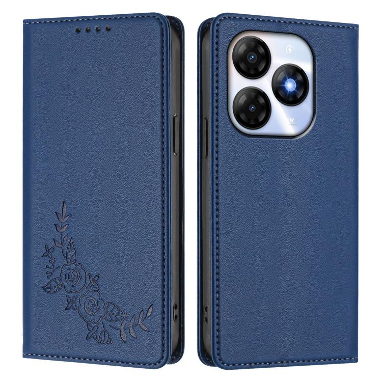 For Itel P55 4G / Infinix Smart 8 Peony Embossed Magnetic RFID Vegan Leather Phone Case
