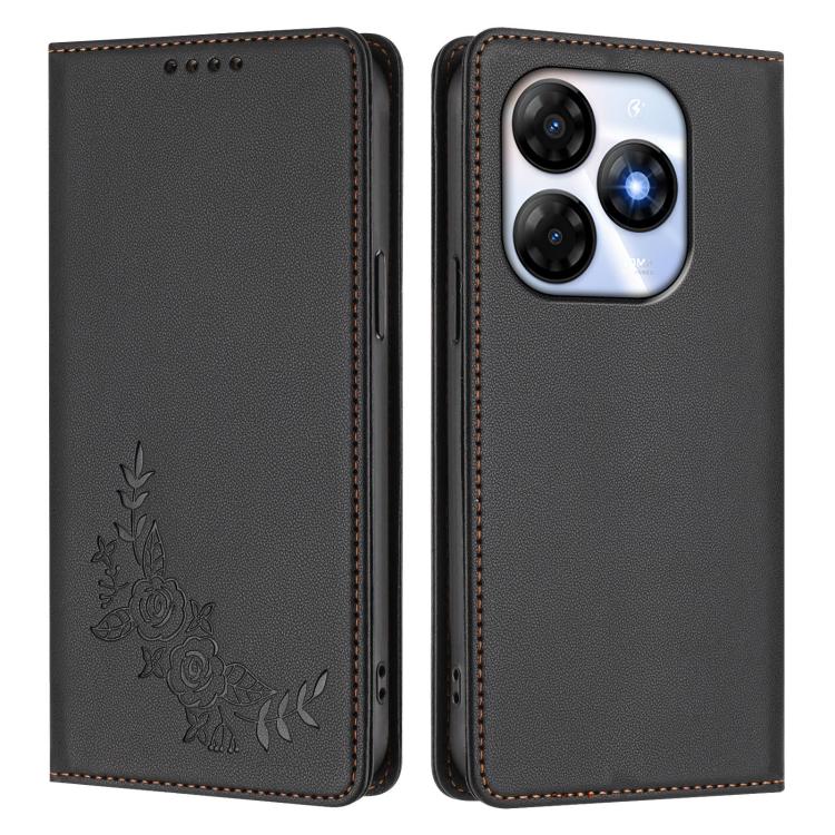 For Itel P55 4G / Infinix Smart 8 Peony Embossed Magnetic RFID Vegan Leather Phone Case