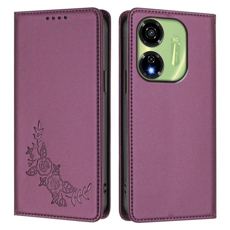 For Itel P55 5G Peony Embossed Magnetic RFID Vegan Leather Phone Case