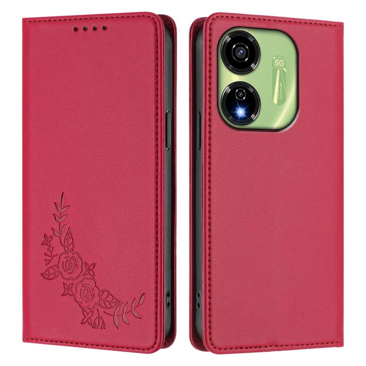 For Itel P55 5G Peony Embossed Magnetic RFID Vegan Leather Phone Case