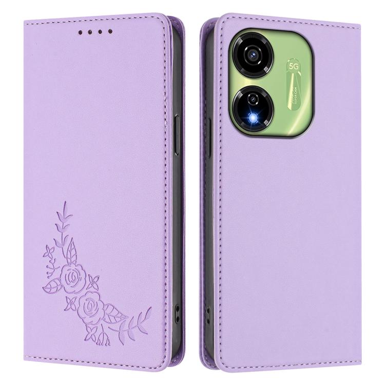 For Itel P55 5G Peony Embossed Magnetic RFID Vegan Leather Phone Case